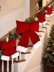 Nuevo conjunto de 3 piezas con lazo 2025, gran lazo rojo navideño, accesorios de decoración de fiesta, adornos para el árbol de Navidad, accesorios de embalaje de regalos navideños, decoraciones navideñas para el hogar, decoración de habitaciones de invierno