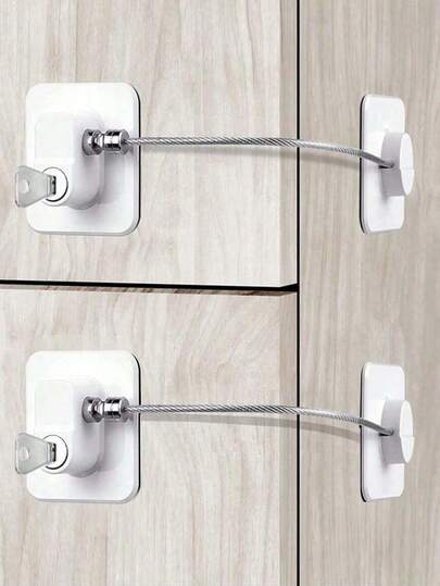 2 couleurs Serrure de porte de réfrigérateur avec clés, en alliage de zinc et en acier inoxydable avec adhésif, serrures de porte d'armoire et de tiroir pour meubles et appareils électroménagers, câble de connexion de 16 cm. Serrure sans perçage pour réfrigérateur. Serrure adhésive pour meubles, machine à laver et appareils électroménagers.
