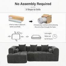 YOGLAD 101.2" Modular Sectional Sofa With 3 Pillows, Modern Full-Compressed Modular Couch With 2 Bolsters, Free-Combined Boneless Sofa With Deep Seating, 2-Piece Deep Seating Couch With High-Density Foam For Living Room - Xám - Xem 7