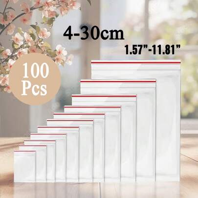 100 piezas bolsas de plástico transparente resellables de 1.6-11.8 pulgadas - 2,4 milésimas de pulgada, 0,066 mm de grosor, reutilizables y lavables. Bolsas organizadoras multiusos, rápidas y prácticas, para ropa, camisetas, pantalones, ropa interior, calcetines y artículos de aseo. Ideales para viajes, hogar, exteriores, almacenamiento de ropa, organización de bolsos, herramientas, transporte, viajes, almacenamiento, embalaje, bodas, regalos, cumpleaños y aniversarios.