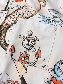 قميص كاجوال طويل الأكمام مطبوع بطبعة الحورية للمقاسات الكبيرة