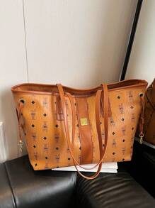 SHIMEINI 1pc New Fashion Brand-Like Printed Large Capacity Shoulder Tote Bag, Suitable For Women's Daily Use, Work Commute, Vacation Travel, Festivals, Parties, Gifts