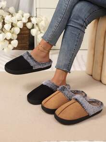 Couples Warm Slippers, Women's Thick Bottom Indoor Plush Slippers, Casual Solid Color Warm Slippers