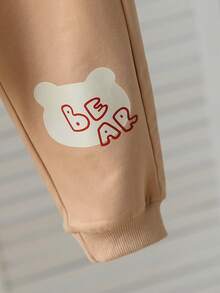 2pcs Set, Casual & Cute, Soft & Comfortable, Cartoon Bear Print, 3D Design, Round Neck Long Sleeve Sweatshirt And Solid Color Elastic Waist Pants, Toddler Boys Outfit, Baby Boys Autumn Clothing, Suitable For Daily Use, Vacation, Party, Outing