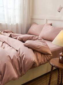2/3 件套 100% 纯棉浅粉色双面被套套装（1 个被套和 1/2 个枕套），透气面料，适合所有季节，双色设计，适用于卧室、客房、婚礼、情人节、宿舍、学校和其他场合。