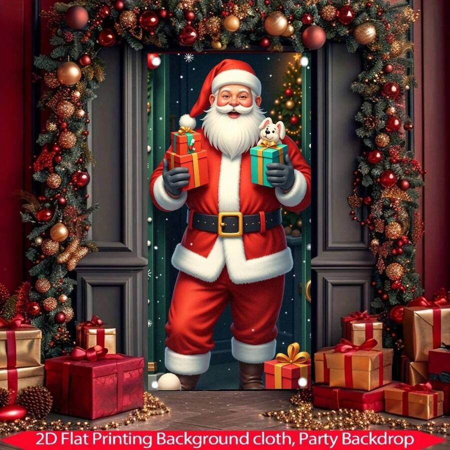 1pc Christmas Santa Claus Gift Banner, Christmas Themed Doorway Curtain, Suitable For Holiday Parties, New Year Celebrations, Winter Events, Indoor/Outdoor Home Decor Door Art, Party Decorations. Christmas Decor, Photo Booth Photography Backdrop Banner