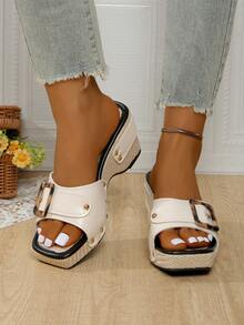 Sandalias de cuña elegantes para mujer con suela gruesa, de unicolor minimalista, adecuadas para fiestas y verano