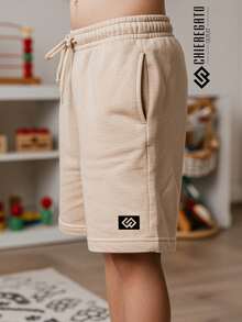 Children's Bermuda Shorts, Sweatshirt, Youth Day-To-Day Shorts For Children, Boys, Printed, Drawstring With Elastic - 米色 - 查看 1