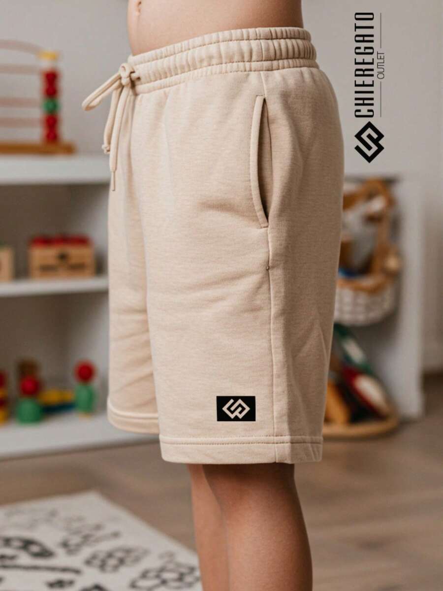 Children's Bermuda Shorts, Sweatshirt, Youth Day-To-Day Shorts For Children, Boys, Printed, Drawstring With Elastic - 米色 - 查看 1