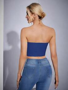Crop top tubo corto sexy unicolor - azul real - Ver 2