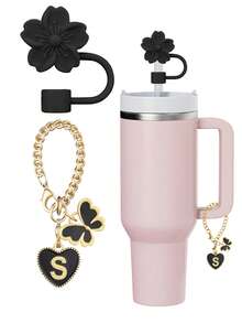 3 件/2 件专为 30-40 盎司杯子设计的配件:黑色字母标记器、硅胶芙蓉花吸管盖、硅胶防摔防刮保护盖、可重复使用的 10 毫米大直径吸管盖、可爱字母装饰、适用于现代简约玻璃杯、母亲节礼物 - 黑色 - 查看 29