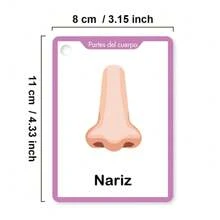 Lachilly 15 件儿童西班牙语身体部位闪卡 - 西班牙语 28 个单词教育词汇幼儿学龄前学习工具蒙特梭利玩具 - 彩色 - 查看 4