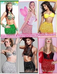 Sequin Skirt For Women Sparkly Skirt Tassel Skirts Halloween Sequin Fringe Skirts Belly Dance Glitter Rave Outfit Wrap - 綠色 - 查看 3