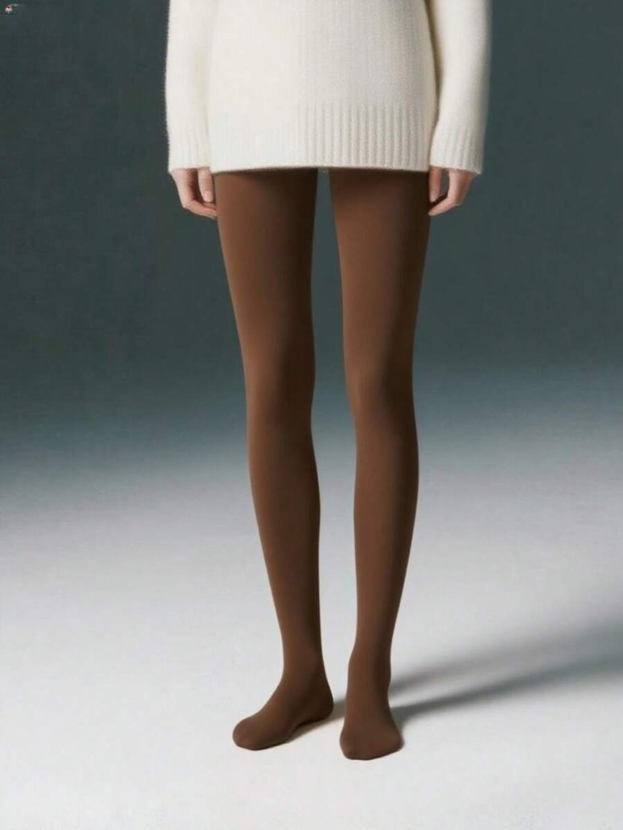 Women's Skin-Tone Tights, Fashionable Leg Shaper, Tight Fit Pantyhose For Autumn/Winter, Cozy - Coffee Brown - View 1