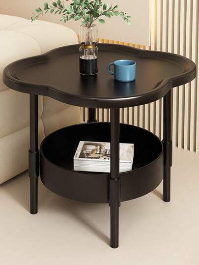 1 件花瓣形双层边桌，创意简约现代咖啡茶床边收纳架，适用于客厅