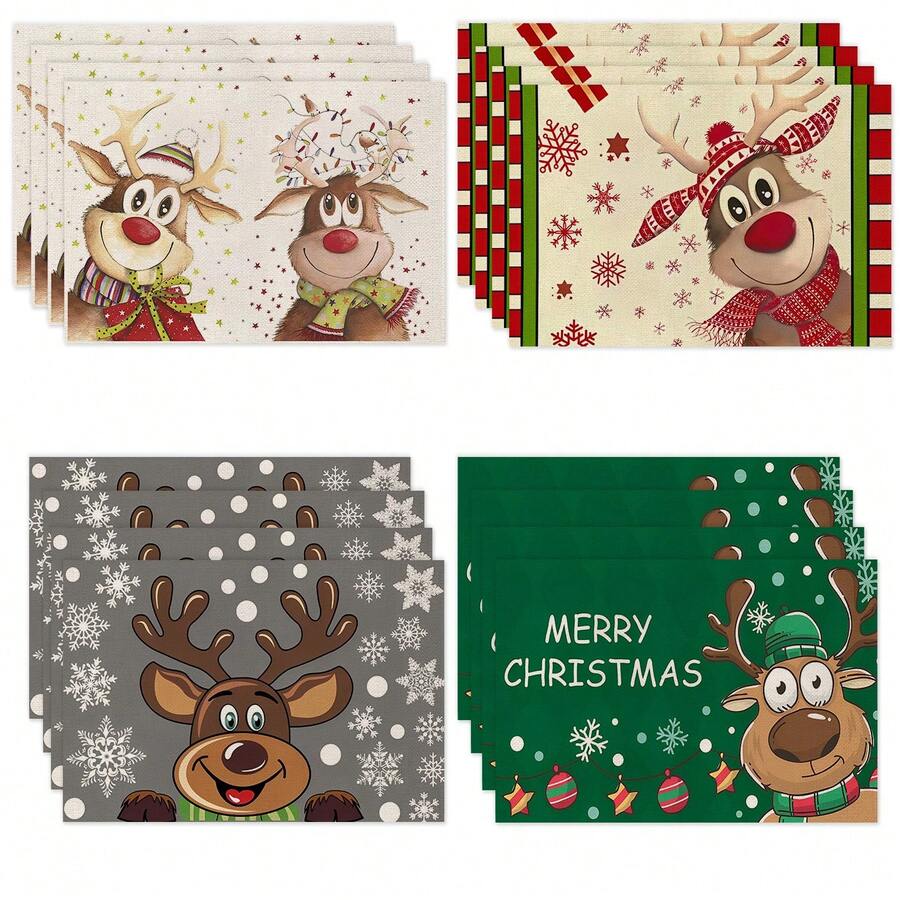 4/6 piezas de manteles individuales con temática navideña, hechos de colores vibrantes y patrones de animales, manteles individuales resistentes al calor y antideslizantes para reuniones en el hogar, comidas en interiores, cocina, fiestas, campamentos, decoración de mesa festiva