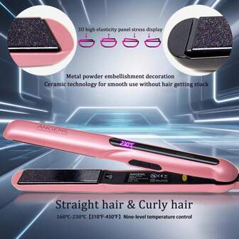  【美國】angenil 專業陶瓷直髮器和捲髮器 2 合 1,摩洛哥堅果油直髮器捲髮器合二為一,快速加熱直髮器定型器,雙電壓直髮器女式禮品