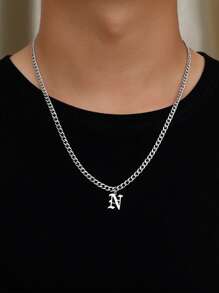 1pc Charm Fashion 26 Letters Pendant Necklace For Men Stainless Steel Jewelry Accessories For Summer Vacation Travel Beach Party