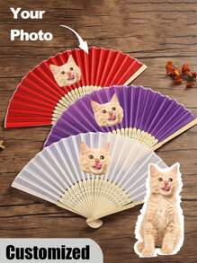 Evantai de nuntă alb personalizat cu fotografie și nume de animal de companie, LOGO, evantai clasic DIY, ornamental de înaltă calitate, personalizat, elegant, rafinat, personalizat, cadouri ideale unice pentru ea, iubit, prietenă, tată, familie, mamă, prieteni