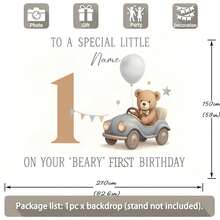 1 Stück individuell anpassbarer Name, Alter, Nummer, Teddybär Geburtstags Hintergrund Stoff, süßes Cartoon Porträt buntes Banner, personalisierter Geburtstag, Baby-Dusche Party Kuchen Tisch Hintergrund, Fotografie Vinyl Banner