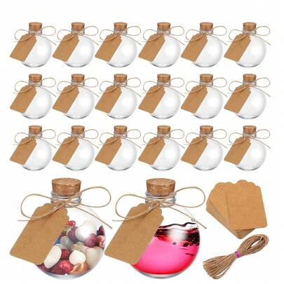 Bộ 5/10 chai lọ nhựa đựng thuốc có nút chai hình cầu tròn, lọ đựng trang trí hình quả bóng Giáng sinh, lọ đựng kẹo có dây buộc và nhãn cho tiệc Halloween, quà tặng Giáng sinh