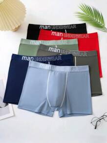 6pcs Men's Letter Print Comfortable Boxer Briefs, Athletic