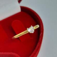 Anel Solitário Do Amor Pedra Coração Pedido de Noivado Casamento - Dourado - Visão 4