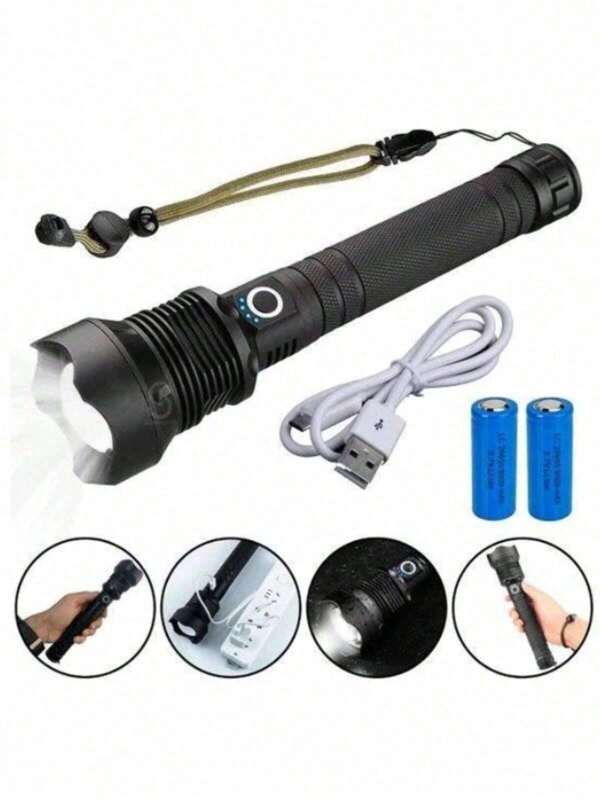 Lanterna tática militar de led de  P90 Grande e forte  recarregável zoom bateria top