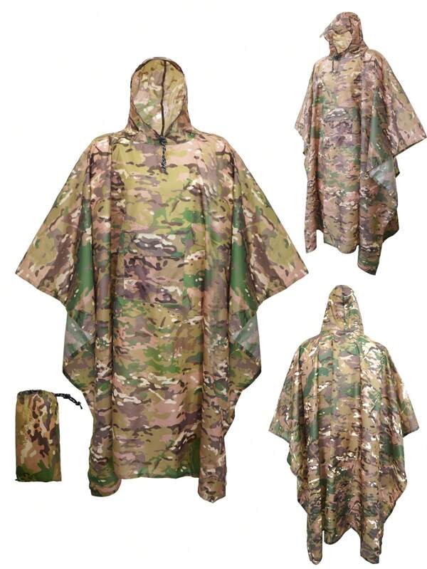1pc Unisex Raincoat, 3-In-1 Multifunctional Portable Hooded Raincoat, Poncho Style With Pockets, Storage Bag, Suitable For Outdoor Hiking, Camping, Fishing, Hunting, Sports