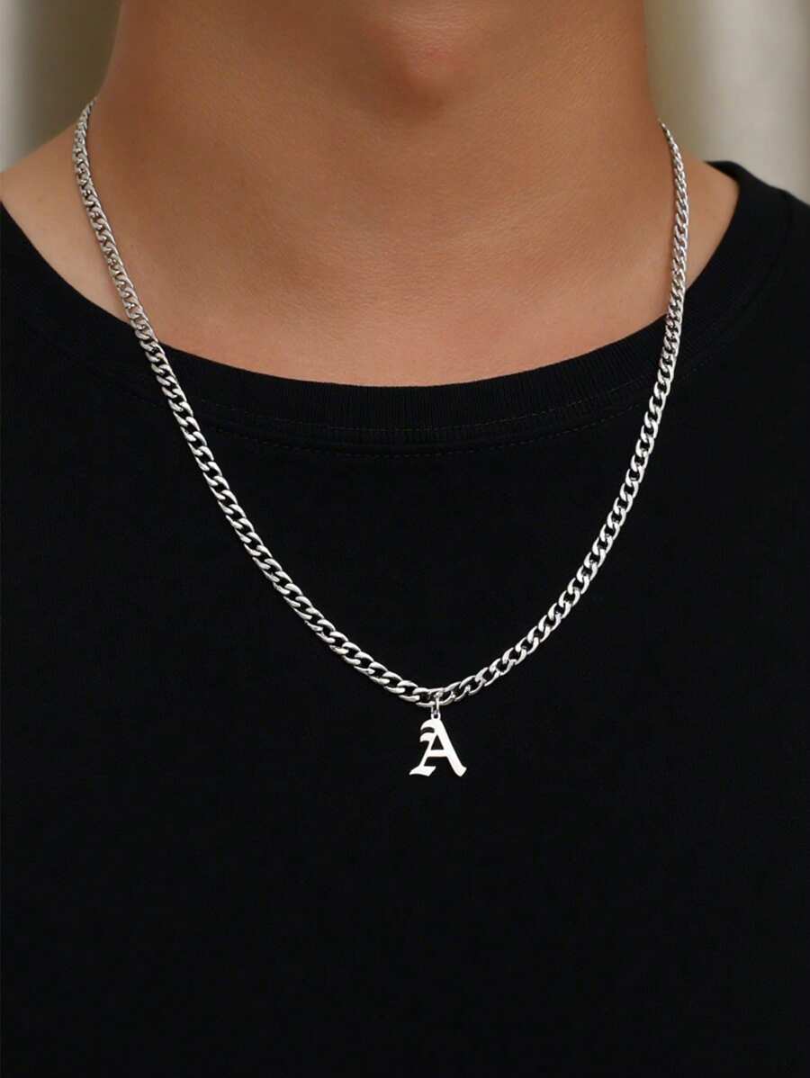 1pc Charm Fashion 26 Letters Pendant Necklace For Men Stainless Steel Jewelry Accessories For Summer Vacation Travel Beach Party