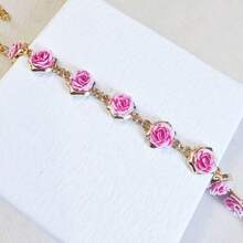 New Red Rose Flower Pendant Bracelet, Elegant & Romantic Gift For Women, Exquisite Jewelry