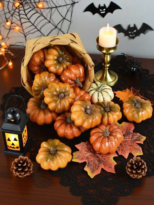MEHELANY 7 stuks kunstmatige pompoenen, realistische gemengde pompoenen, nep-pompoenen voor feestaccessoires, huisdecoratie, kamerdecoratie, oogstfeest, herfst, nepplanten, Halloween, Thanksgiving, huisdecoratie, simulatiepompoenen, nepplanten, herfst, oogstthema, tafeldecoratie, verjaardagsfeestdecoratie, housewarmingcadeaus