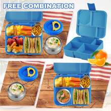 便当盒套装，含 8 盎司保温不锈钢汤罐 - 非常适合学校或办公室午餐、返校 - Premium Blue - 查看 6