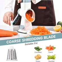 3-In-1 Rotary Food Processor - Manual Cheese Grater & Vegetable Slicer Set With Interchangeable Blades, Professional Grade For Kitchen/Restaurant, Effortless Shredding For Hard Cheese, Nuts, Chocolate Blocks - WhiteBlue - View 4
