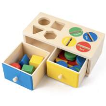 蒙特梭利几何形状分类盒、颜色识别教育认知匹配玩具、硬币收集学龄前学习工具