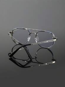 1 副男士金属双梁几何镂空休闲时尚优雅简约平板眼镜，适合日常阅读、通勤、摄影 - 銀色 - 查看 2