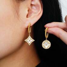 Clover Earrings For Women, Vintage Pearl Earrings, Bridal Earrings, 18K Gold Plated With Mother Of Pearl And AAA Zirconia, 925 Silver Hypoallergenic Posts, Gift For Wedding Anniversary - 銀/B - 查看 6