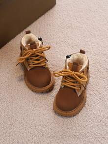 1 Paar Kinder Outdoor Winter Dicke Warme Kleinkind Schuhe, Komfortable Mode Vielseitige Seitlicher Reißverschluss Strapazierfähige Stiefel