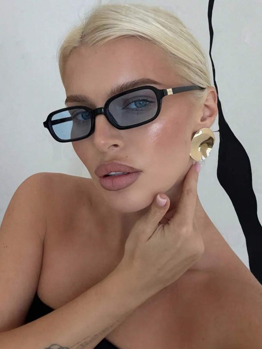 1 副小号矩形镜框时尚眼镜，适合度假、旅行、运动风格、驾驶、节日、海滩、音乐节、郊游、夏季配饰、假期、家庭出游、优雅装扮、街头风格配饰、运动、派对、户外活动、街头风格外观、钓鱼、夏季海滩度假、户外、旅行 - 黑框藍片 - 查看 1