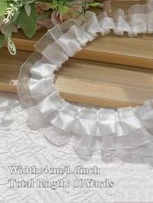 2-10 码缎面欧根纱蕾丝边饰 2 层褶皱荷叶边雪纺丝带 1.57 英寸褶皱边饰面料用于布料缝纫刺绣贴花婚礼工艺品丝带缝纫