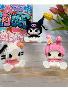 Sanrio 10cm 500 Pieces Sanrio Anime Hello Kitty, My Melody, Cinnamoroll, Kuromi Friends Building Block Gift, Pochacco, Pompompurin Mini Cartoon Character Assembly Toy Blocks, Birthday Gift, Room Decor