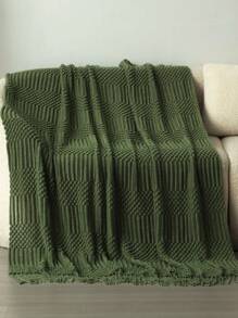 1pc Soft Knitted Throw Blanket, For Sofa, Office Nap, Daily Use - Green - View 3