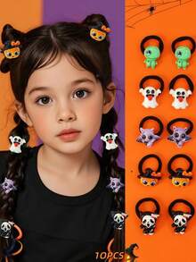 10 件装女孩卡通南瓜和骷髅万圣节派对发圈