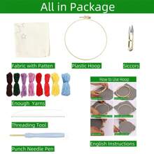 DIY Punch Needle Kits For Beginners Cute Cartoon Highland Cow With Daisy Flower Embroidery Set