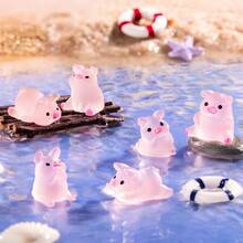 2PCS Good-Looking And Practical Luminous Resin Pig Miniature Fairy Tale Garden, Aquarium, Potted Plants - DIY Decoration For Christmas, Birthday Parties, Good Luck Charms, Random Style Delivery.