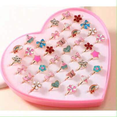 Anéis infantis de desenho animado, anéis fofos de princesa para meninas, joias infantis, presentes para bebês