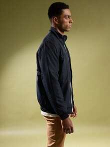 Men's Traditional High Collar Bomber Jacket With Cutouts - Navy Blue - View 4