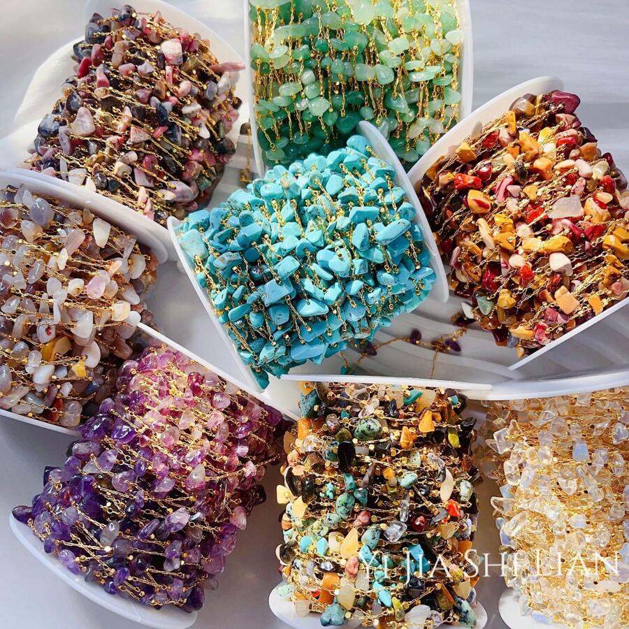 100 厘米全铜防锈 14k 天然石散珠链项链手链 DIY 工艺用品（不包括收纳卷轴） - 金色 - 查看 1