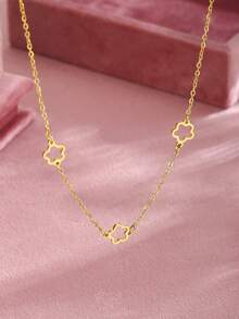 1pc Classic Fashion Simple Five-Leaf Flower Girls Clavicle Chain Necklace Stainless Steel Jewelry For Teen Summer Beach Vacation Holiday Jewelry For Daily Life ﻿