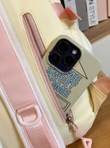 Zaino da donna alla moda, semplice e versatile, zaino bicolore, adatto per il ritorno a scuola, stile college di nicchia, fiocco nastro casual, zaino da viaggio leggero e piccolo